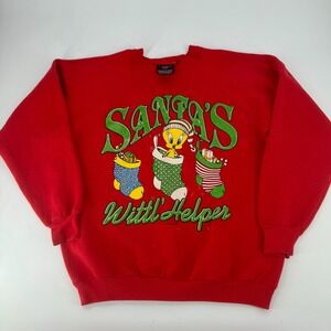 Vintage 1993 Warner Bros Looney Tunes Tweety Bird Christmas Sweatshirt XLarge